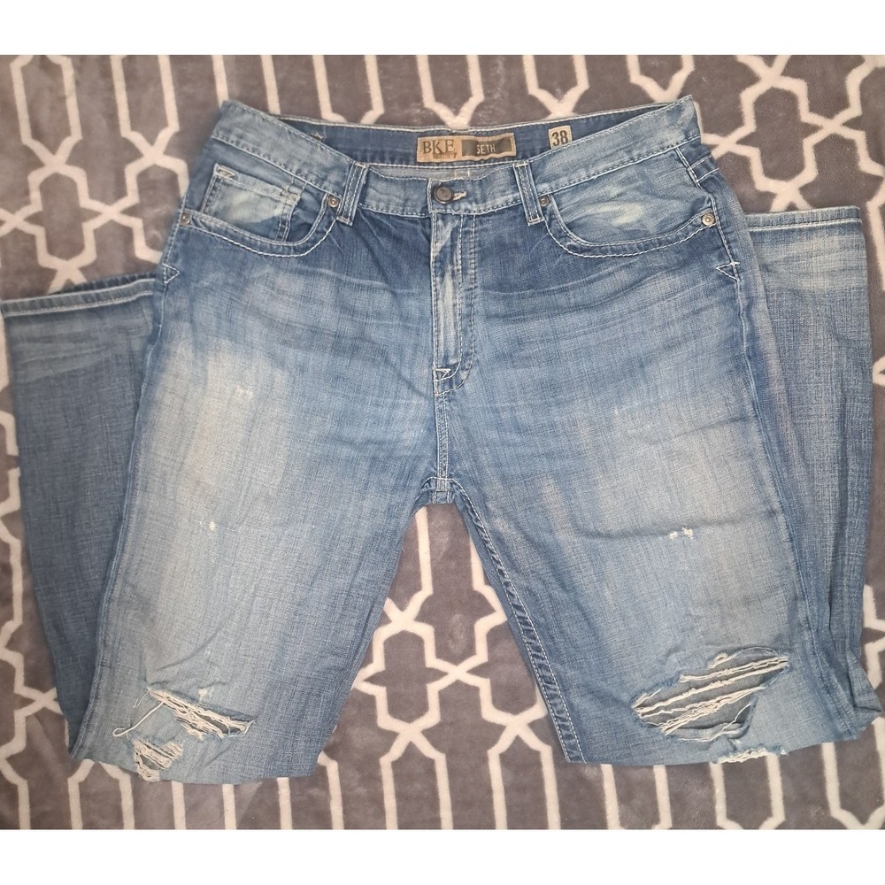 BKE Buckle Seth Relaxed Straight Leg Jeans Mens Distressed Y2K Denim 38 x 34